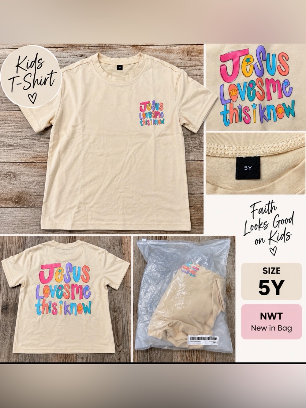 Kids “Jesus Loves Me This I Know” Graphic T-Shirt – Size 5Y New in Bag